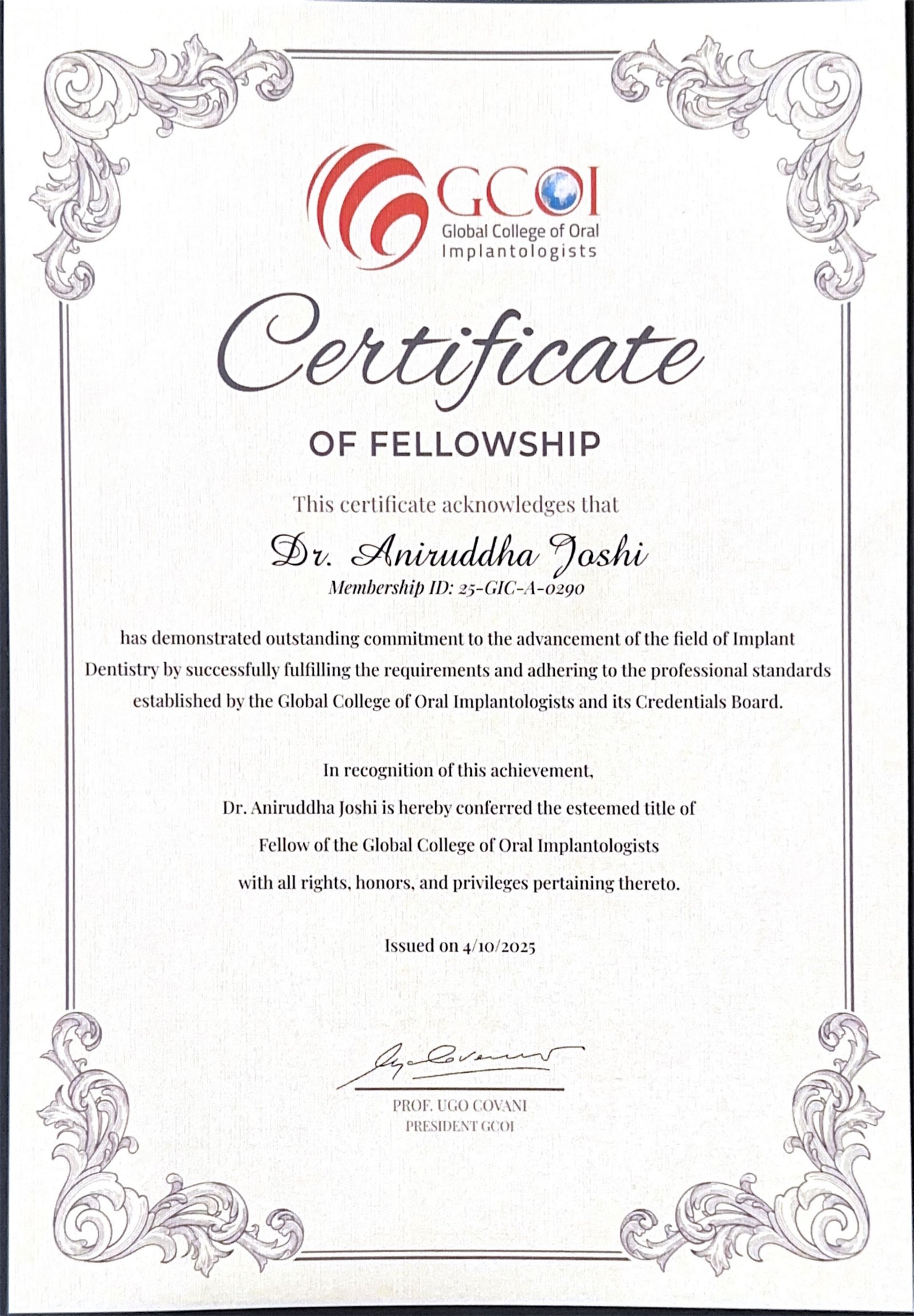 Fellowship Certificate – GCOI